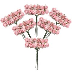 120 pcs Mini Paper Flowers,Mulberry Paper 1/2″ Artificial Rose Flower with Stem