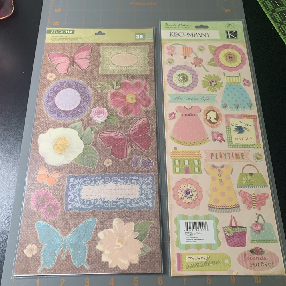 K&Company- Cardstock Die Cuts & Studio 112- Embossed Stickers flowers Butterfly