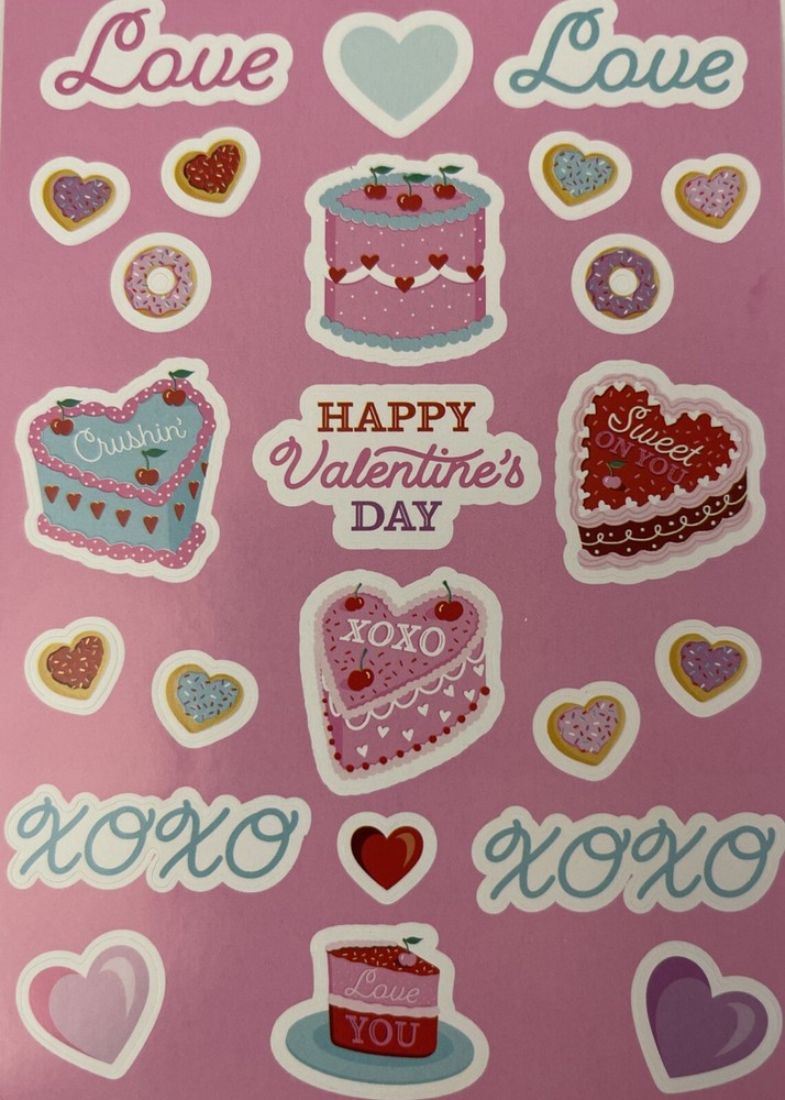 VALENTINES’S CAKE Stickers (24pc)Holiday•Candy•Hearts •Donut•Cookies•Sweets•