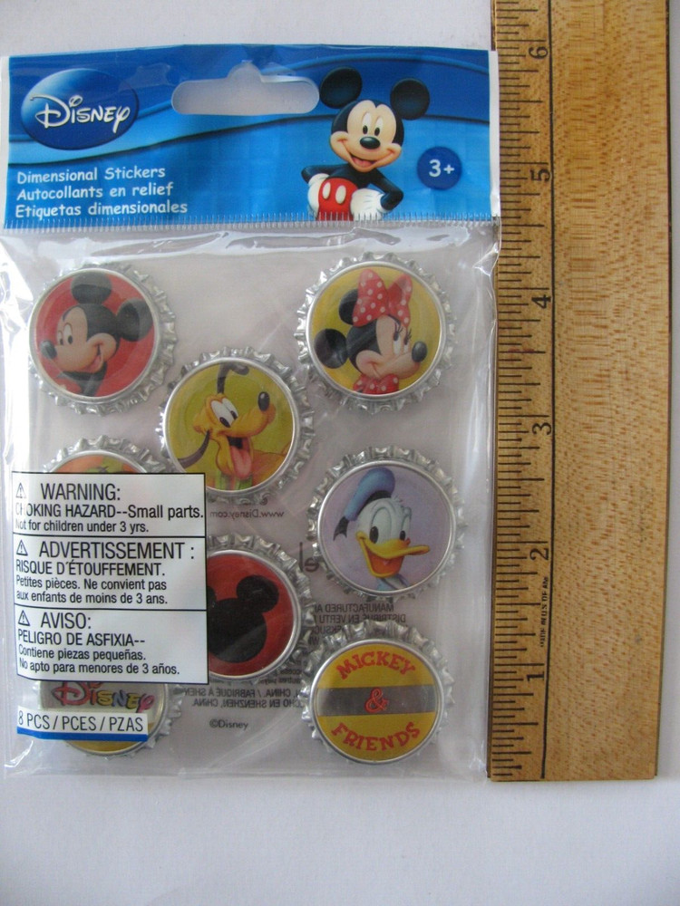 Disney EK Success MICKEY BOTTLE CAPS Dimensional Stickers 8 Pieces NIP