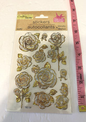 Crafters Square Metallic Puffy Floral Rose Stickers Gold Accent Flower