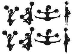 8 CHEERLEADERS CHEERING «GOOOO TEAM!» SILHOUETTE DIE CUT/ CUTS