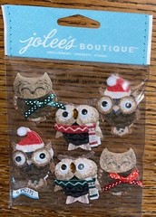 RARE Jolees Pinecone Owl Repeats Google Eyes Santa Hat Bow Christmas 3D Stickers