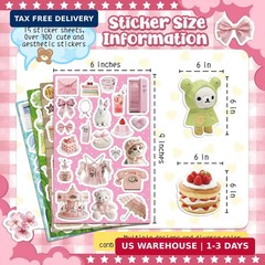 300Pcs Vintage Aesthetic Stickers for Journaling, Waterproof Vinyl Cute Sticker