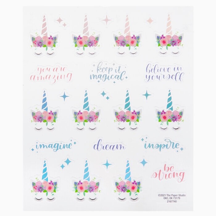 2 Sheets Unicorn Inspirational Stickers Papercraft Journal DIY Craft Scrapbook