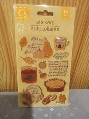 CRAFTERS SQUARE LOT OF 4 FALL STICKERS AUTUMN LEAVES PIE PUMPKINS 3D FLAT ORANGE