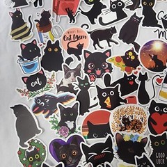 Cartoon Cat Stickers Black Kitty Die Cut Vinyl Decals Scrapbook Journal 100 Pc