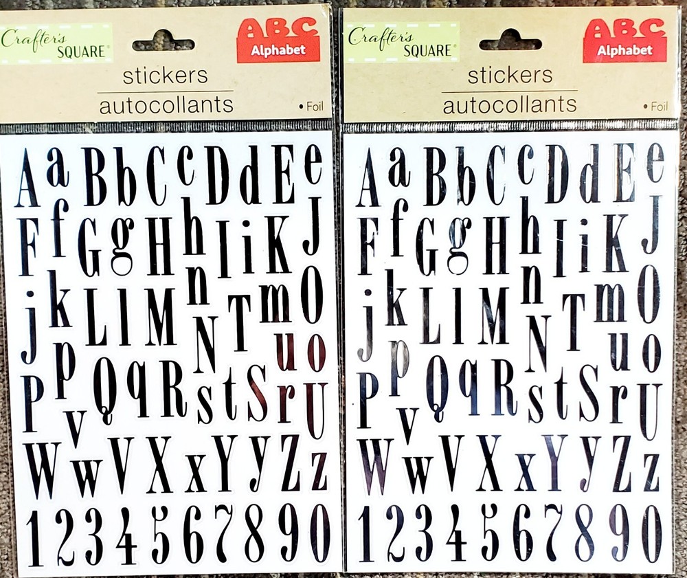 2 Silver Foil Upper Lower Case Alphabet ABCs Stickers Crafters Square 1″x1/2″