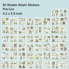 Garden Journal Stickers, 50 Sheets Washi Junk Journaling Sticker Book, Scrapbook