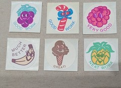 Vintage Matte CTP 77 1977 Scratch & Sniff GOOD WORK Phrases Stickers Set of 9