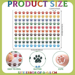 1200 Pcs Paw Glitter Stickers Sparkly Small Stickers for Kids Art Craft Supplies