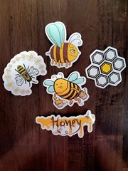 STICKERS x 5 Honey Bee Happy Apiculture Beehive Cartoon Large Sticker BEE9A
