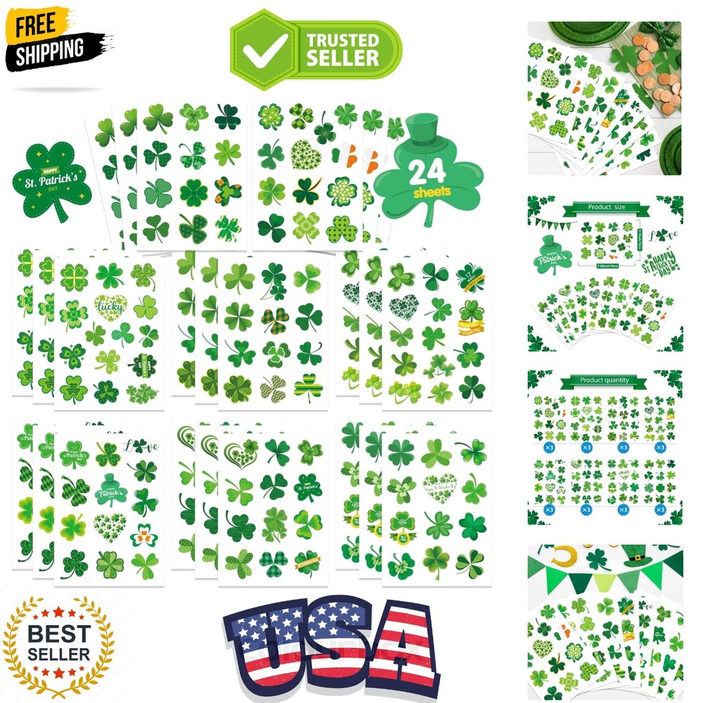 309 PCS St. Patrick’s Day Stickers – 24 Sheets Lucky Shamrock Green Vinyl Sti…