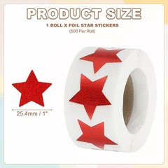 Star Stickers Roll 1 Inch, 500pcs Sparkly Foil Star Labels for Reward, Red