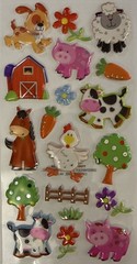 PUFFY FOIL FARM ANIMAL Stickers(19pc)Cow•Chicken•Pig •Barn•Horse•Card Making•