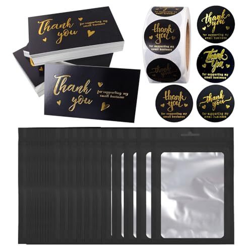 620Pcs Thank You Business Cards Stickers Set Gold Foil Include 100 Thank Black