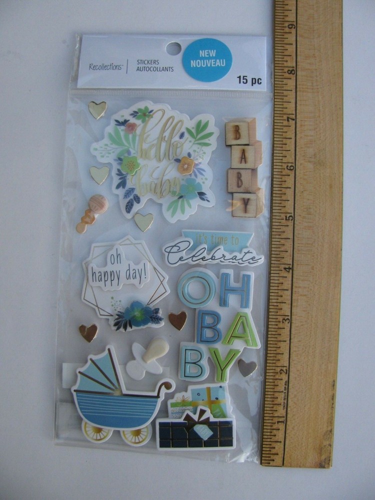 Recollections HELLO BABY BOY Dimensional Stickers 15 Pieces NIP