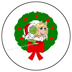 30 PIG FROG CHRISTMAS WREATH ENVELOPE SEALS LABELS PARTY FAVORS STICKERS 1.5″