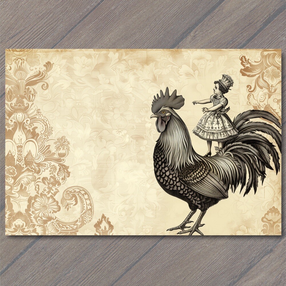STICKER Rooster Chicken Victorian Pattern Fancy Bird Girl Weird Strange Funny