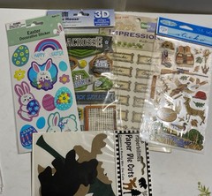 Big Lot Of 32 Crafting Scrapbook Stickers Rub Ons Stamps Magnets Thumbtacks DIY