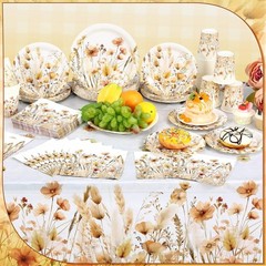 Layhit 202 Pcs Fall Wildflower Party Decoration Supplies Brown Floral Paper P…