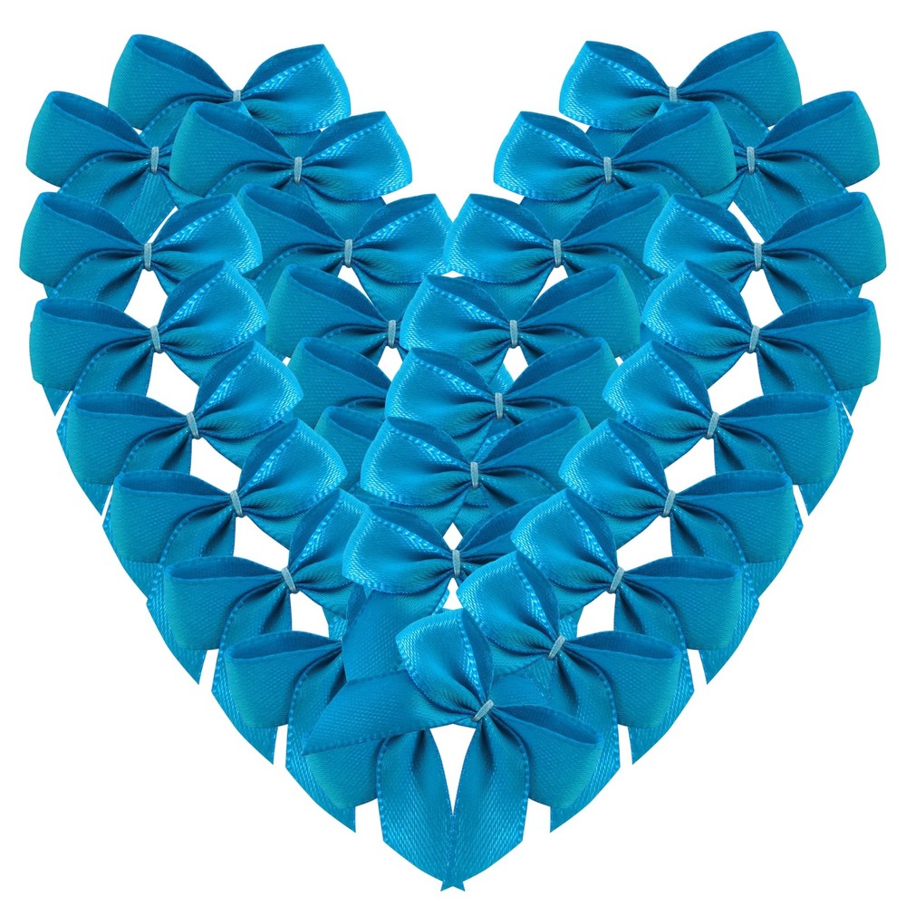 Micomon 50pcs 1.2-Inch Mini Bows for Crafts Mini Satin Ribbon Bows in Blue Color