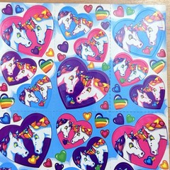 Lisa Frank Stickers Unicorns Markie & Celeste S168 Rainbow Hearts Full Sheet VTG