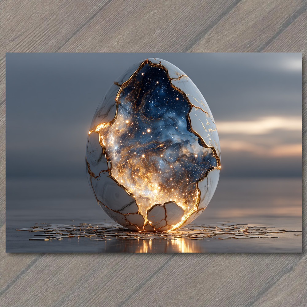 STICKER Cracked Marble Egg Filled Galaxy Stars Cosmic Light Universe Creation