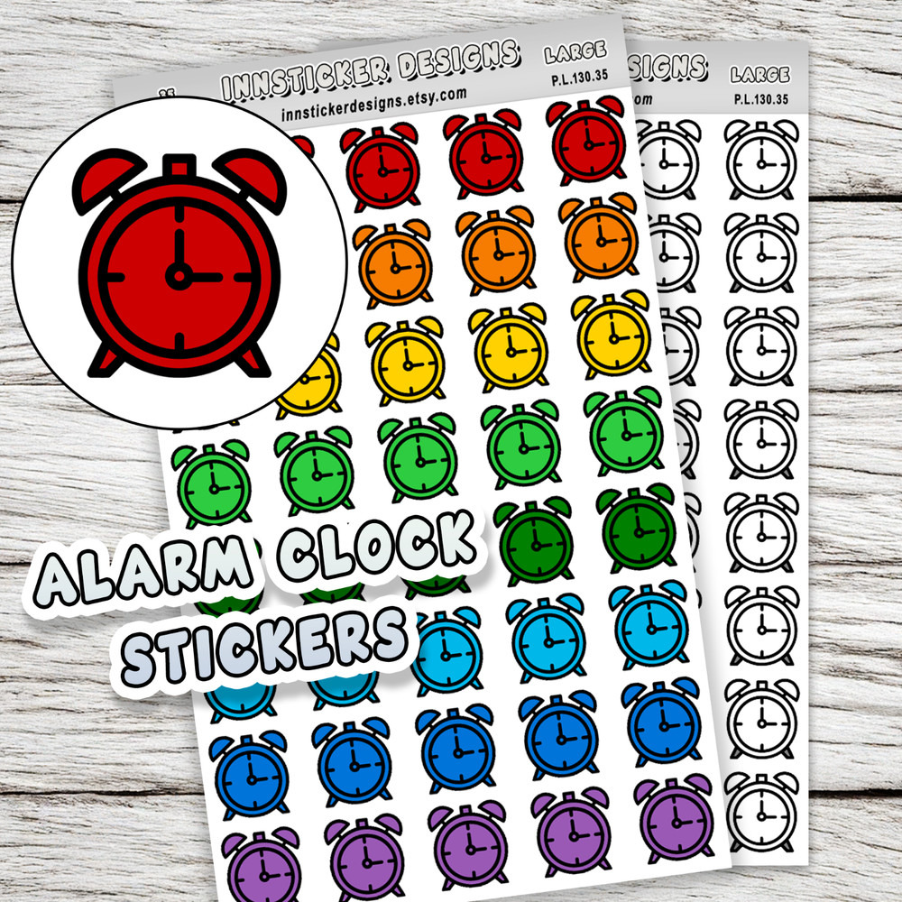 Alarm Clock Stickers, Mini Icon Reminder Planner stickers, Journals, Scrapbooks
