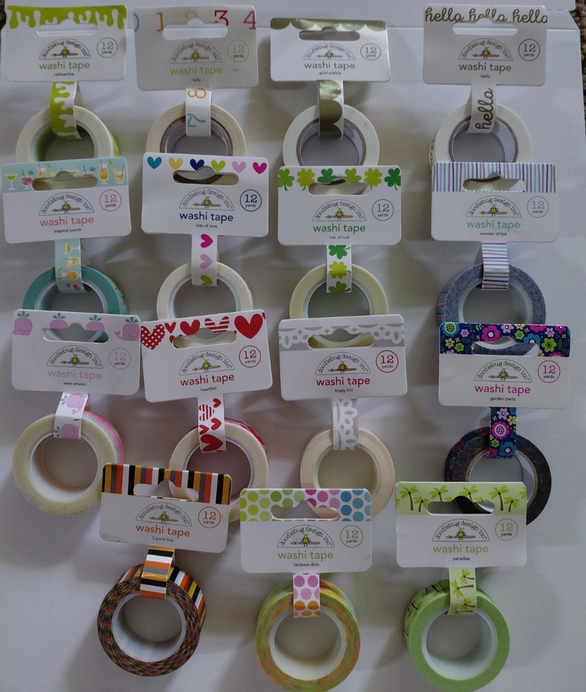 Crafts Doodlebug Lot 15 Rolls Washi Tape Variety Stripes Hearts Numbers $60+ RTV