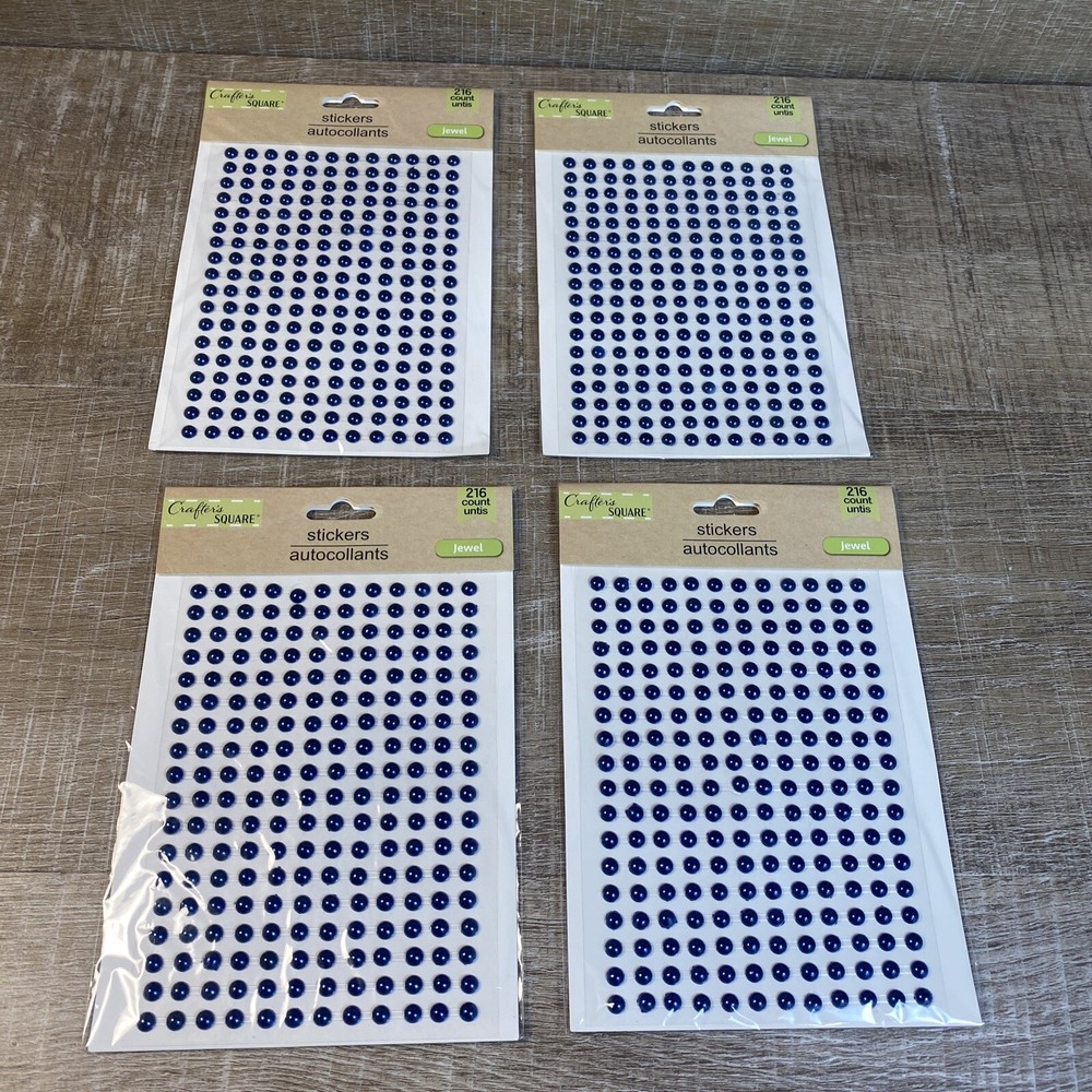 Lot of 4 Packs Sheets Jewel Stickers Gemstones Dark Blue 216 Ea (864) Craft