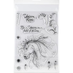 New PINK INK DESIGNS clear rubber stamp UNICORN MYTHICAL SERIES Set 6 x 9″