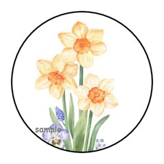 30 WATERCOLOR FLORAL ENVELOPE SEALS LABELS STICKERS 1.5″ ROUND FLOWERS DAFFODILS