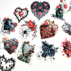 Gothic Floral Heart Stickers Valentine’s Junk Journals Collage Scrapbooking