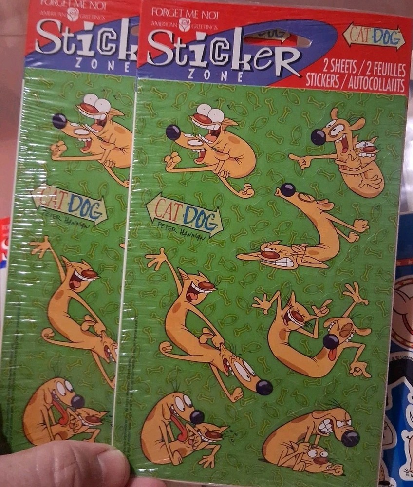 Vintage 1998 CatDog Stickers Nickelodeon Cartoons 2 sealed pks, 4 sheets