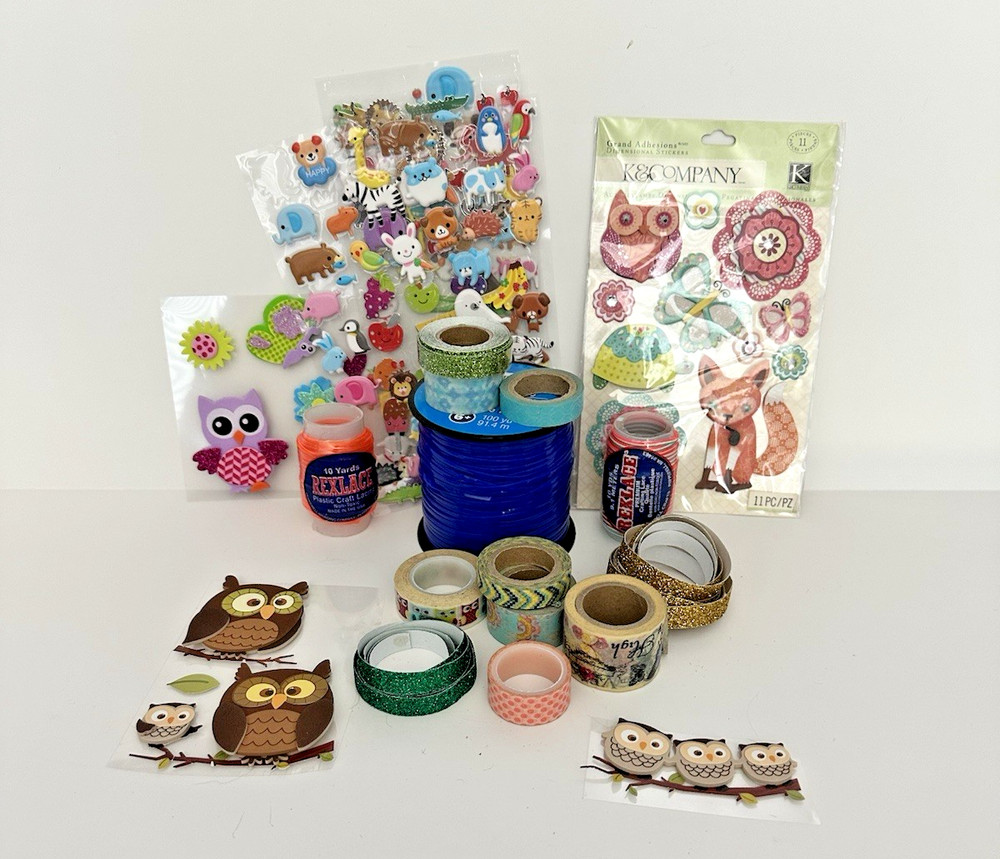 Lot of Crafting Supplies-Stickers, Washi Tape & Plastic Lacing-Opened & Unopened