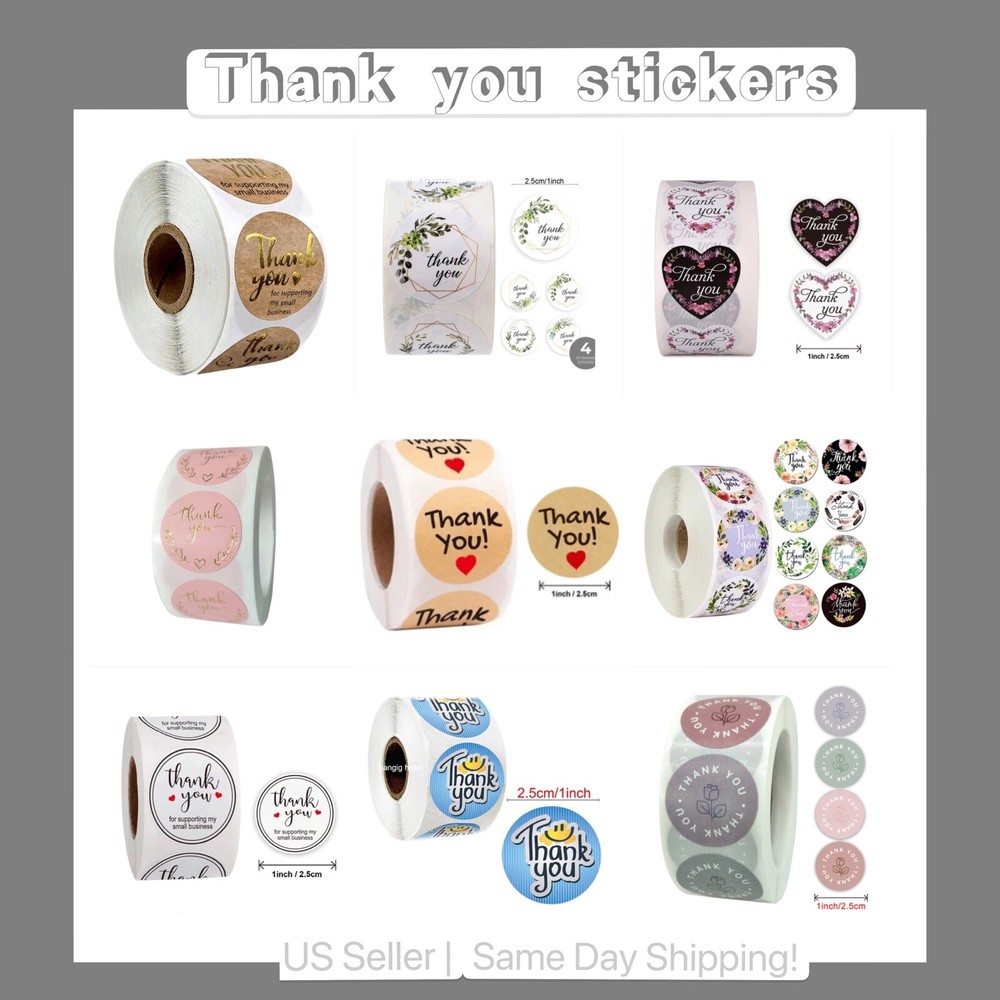 500pcs/Roll 1″/1.5″Thank You Stickers for Small Business,Round Sealing Labels