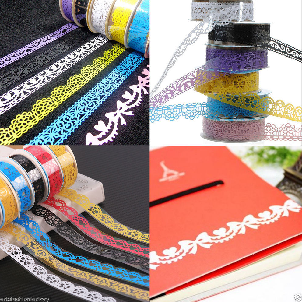 12 Roll DIY Washi Paper Lace Decorative Sticky Paper Masking Tape SELF Adhesive