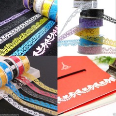 12 Roll DIY Washi Paper Lace Decorative Sticky Paper Masking Tape SELF Adhesive