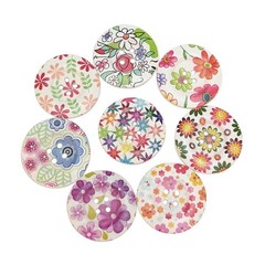 Chenkou Craft 40pcs 1″ (25mm) Round Flower Wood Buttons 4 Holes Craft Sewing …