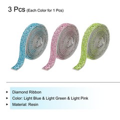 3Roll 3 Yards 8mm Diamond Ribbon Light Blue,Light Green,Light Pink