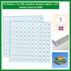 Versatile 1-100 Number Stickers: 25 Sheet Set of Self-Adhesive Labels, 0.4»