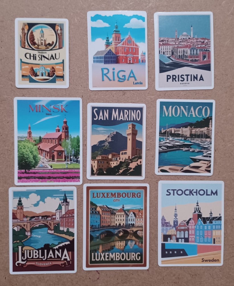 International Cities Themed Stickers – Lot of 9