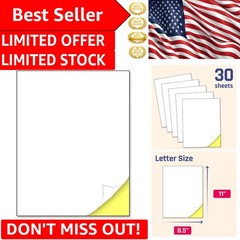 Matte Finish White Sticker Paper – 30 Laser/Inkjet Sheets, Easy Write Surface