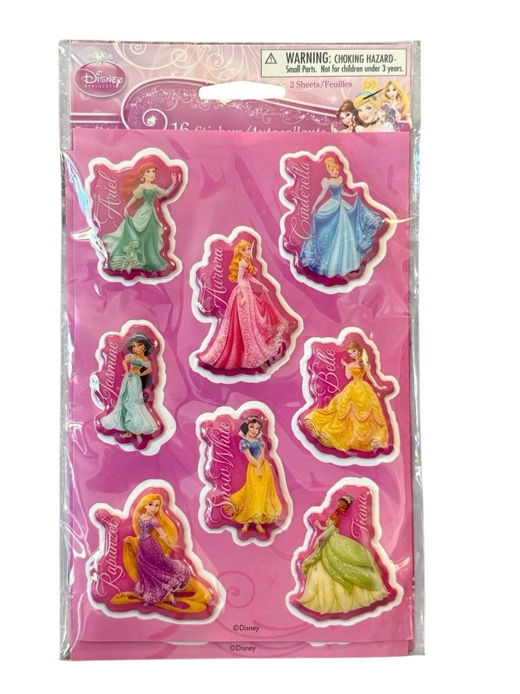 Disney Princess Puffy Stickers 2 Sheets Belle Cinderella Jasmine Ariel Aurora