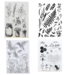 4pc Hummingbird & Plant Clear Rubber Stamp Set for Scrapbooking Card Making