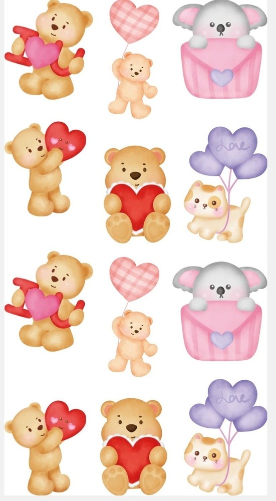 Teddy Bear Sticker Sheet Cute Koala Cat Hearts Decal For Scrapbook Planner