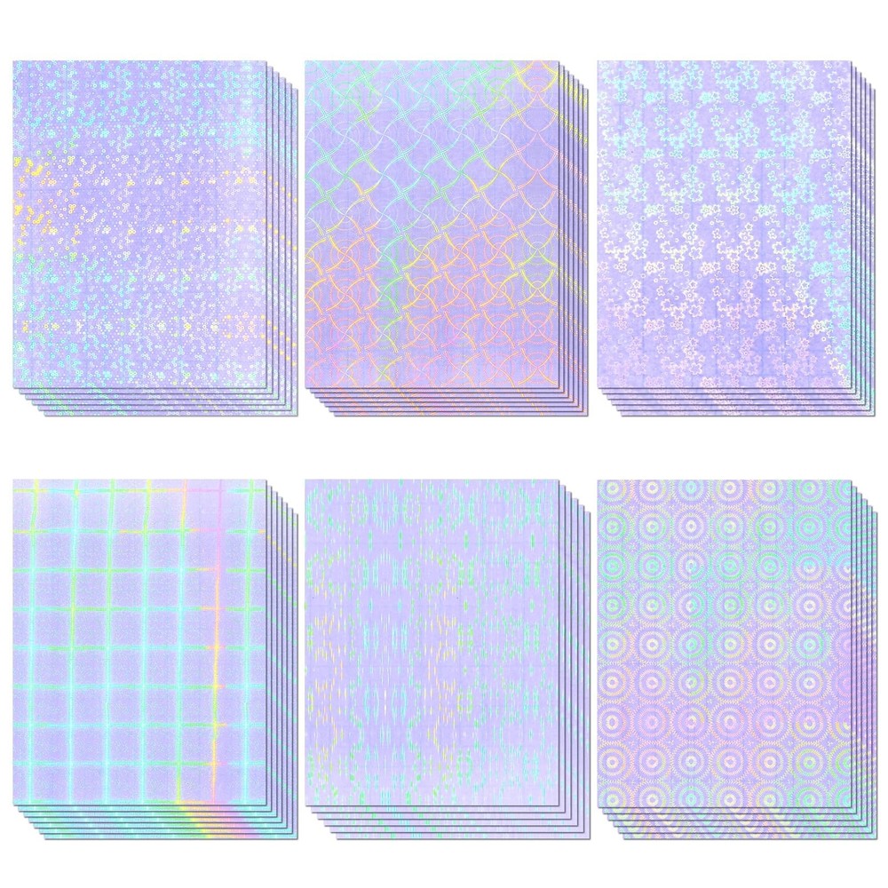 36 Sheets Holographic Sticker Paper, Clear Vinyl Laminate Film for Stickers S…