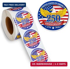 500 PCS 1.89″ Patriotic 250th Independence Anniversary Stickers Roll Round Ameri