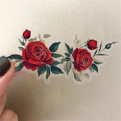 50PCS Red Rose Stickers Aesthetic PET Transparent Vintage Rrose